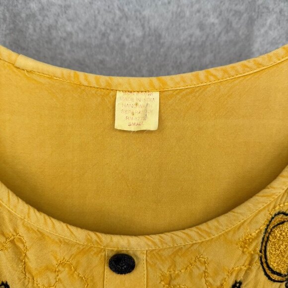 Womens Embroidered Maxi Dress Size S Yellow Cosplay Renaissance Boho Festival - Picture 9 of 13